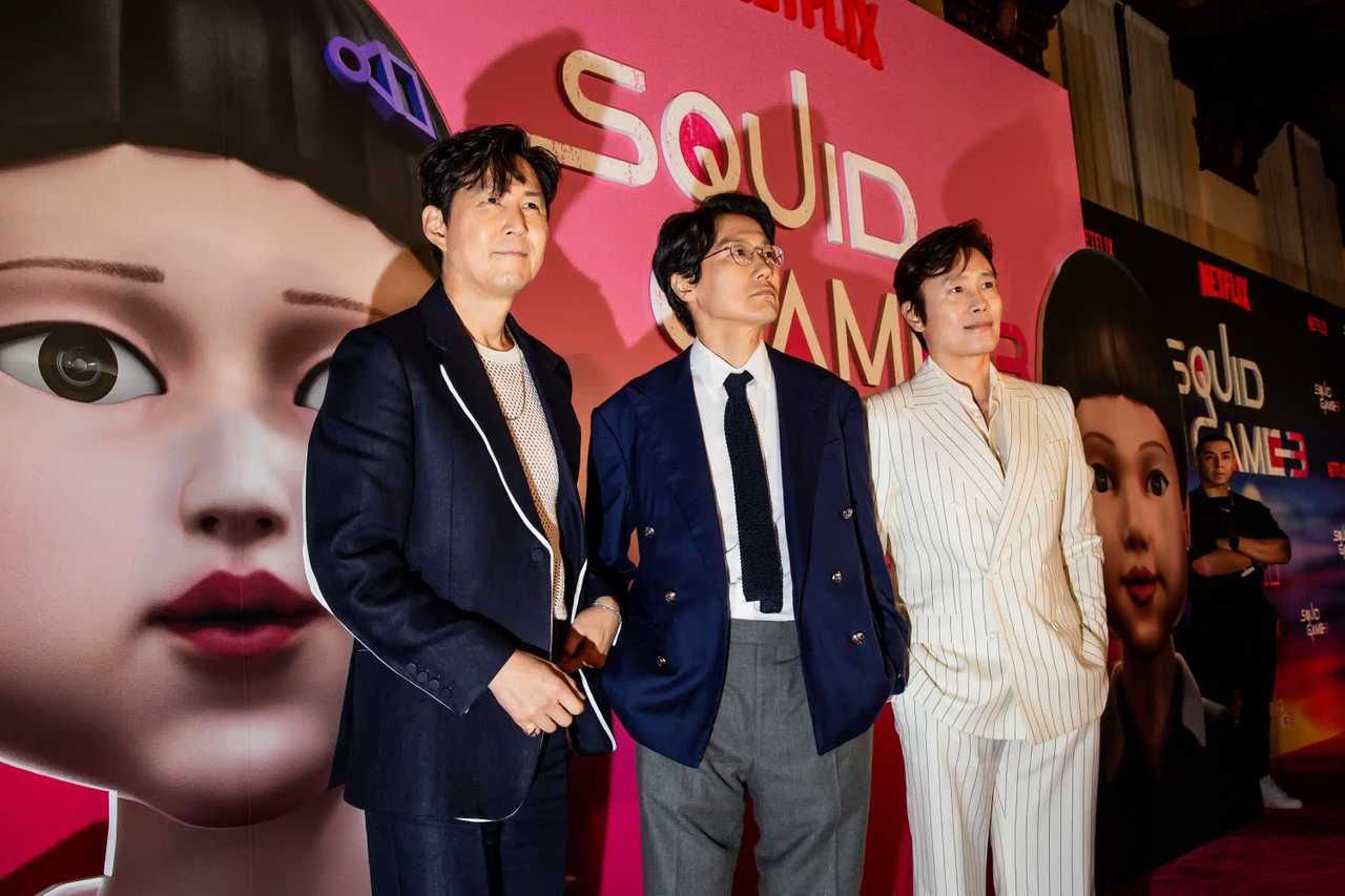 Squid Game Season 3 - Lee Jung-jae, Hwang Dong-hyuk, and Lee Byung-hun at New York Premiere