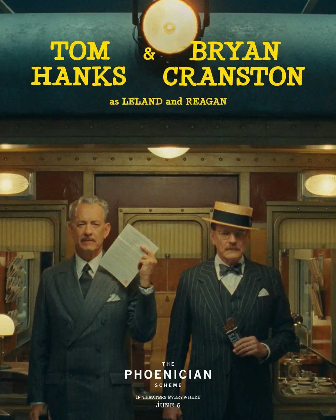 The Phoenician Scheme - Tom Hanks & Bryan Cranston Character Poster