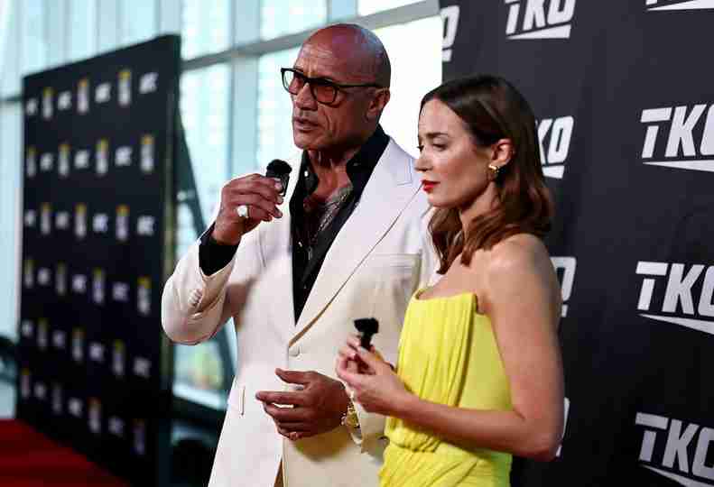 The Smashing Machine - Emily Blunt and Dwayne Johnson at UFC Hall of Fame	