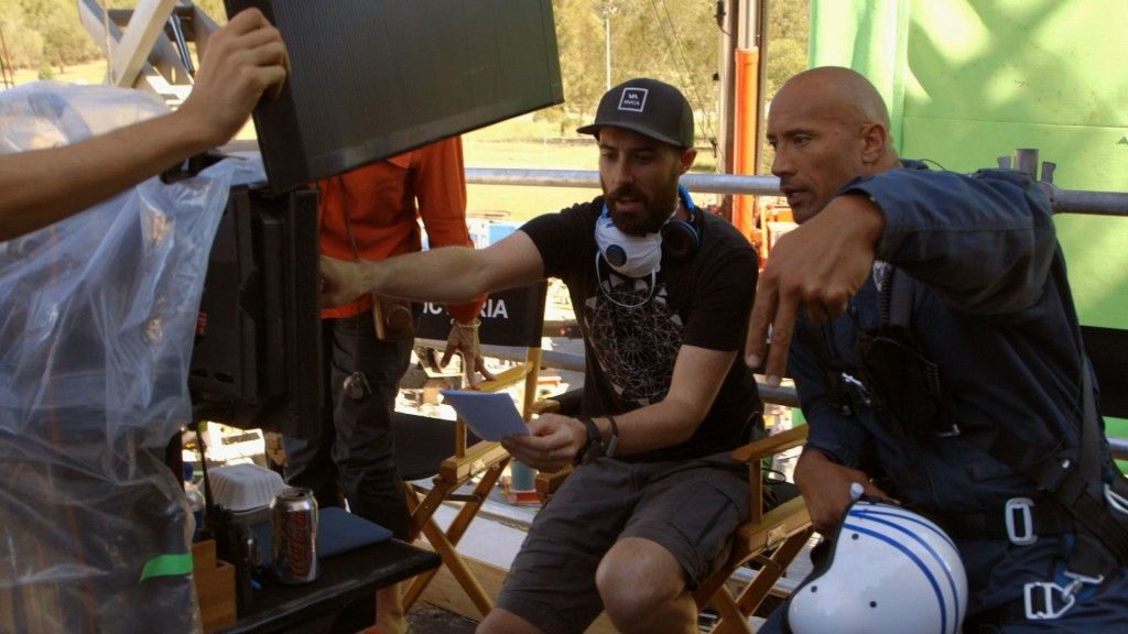 Director Brad Peyton and Dwayne 'The Rock" Johnson on the set of 'San Andreas'