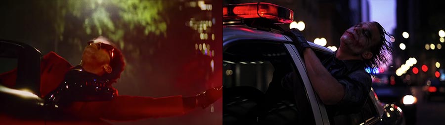 "Blinding Lights" (left) and 'The Dark Knight' (right)