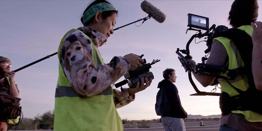 Director/writer/editor Chloé Zhao on the set of 'Nomadland'