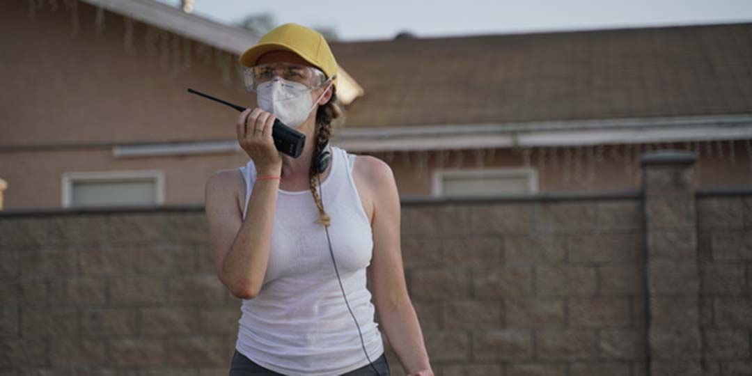 Director Amber Sealey on the set of 'No Man of God'