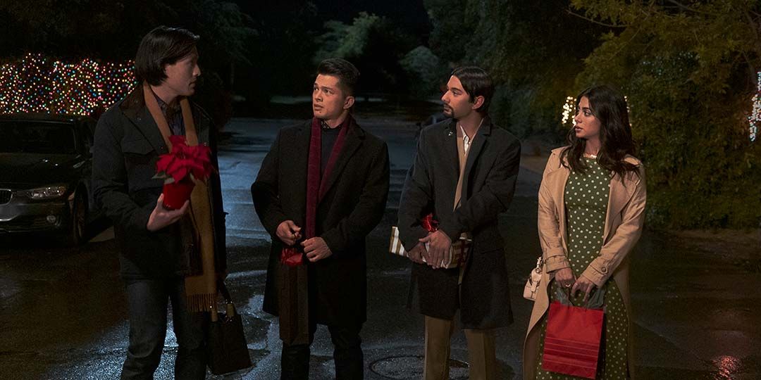 (L-R): Desmond Chiam (Nick Zhao), Vincent Rodriguez (Henry), Mark Indelicato (Jorge Diaz Jr.), Emeraude Toubia (Lily Diaz)