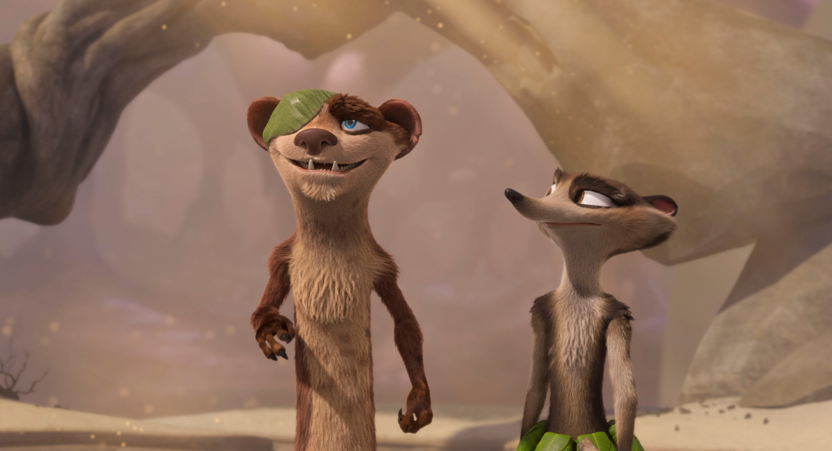 Buck (voiced by Simon Pegg) and Zee (voiced by Justina Machado) in 'The Ice Age Adventures of Buck Wild' exclusively on Disney+. Photo courtesy of Disney Enterprises, Inc. © 2022 Disney Enterprises, Inc. All Rights Reserved.