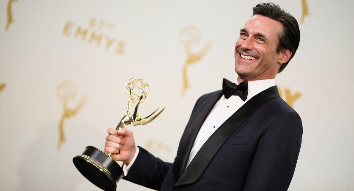 Jon Hamm Receiving an Emmy for his work on 'Mad Men.'