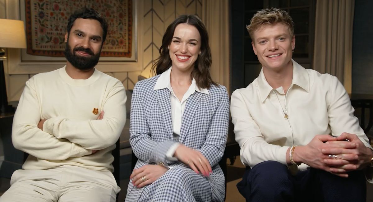 (L to R) Kunal Nayyar, Elizabeth Henstridge and Tom Rhys Harries Promoting ‘Suspicion,' which premieres on Apple TV+ February 4th. 