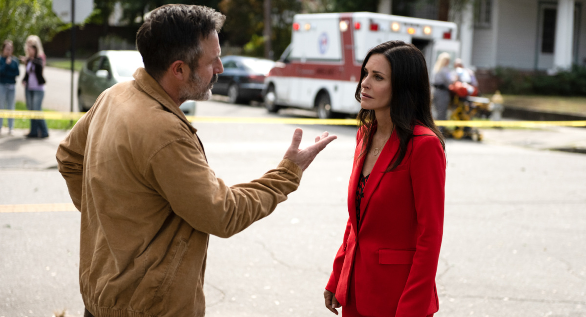 (L to R) David Arquette and Courteney Cox in Paramount Pictures "Scream."
