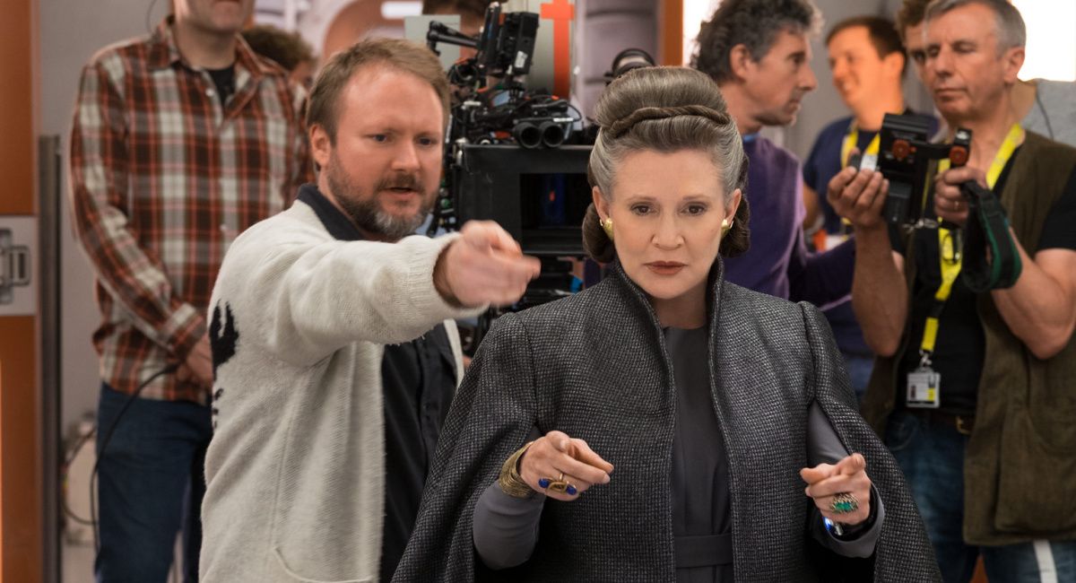 Director Rian Johnson and Carrie Fisher