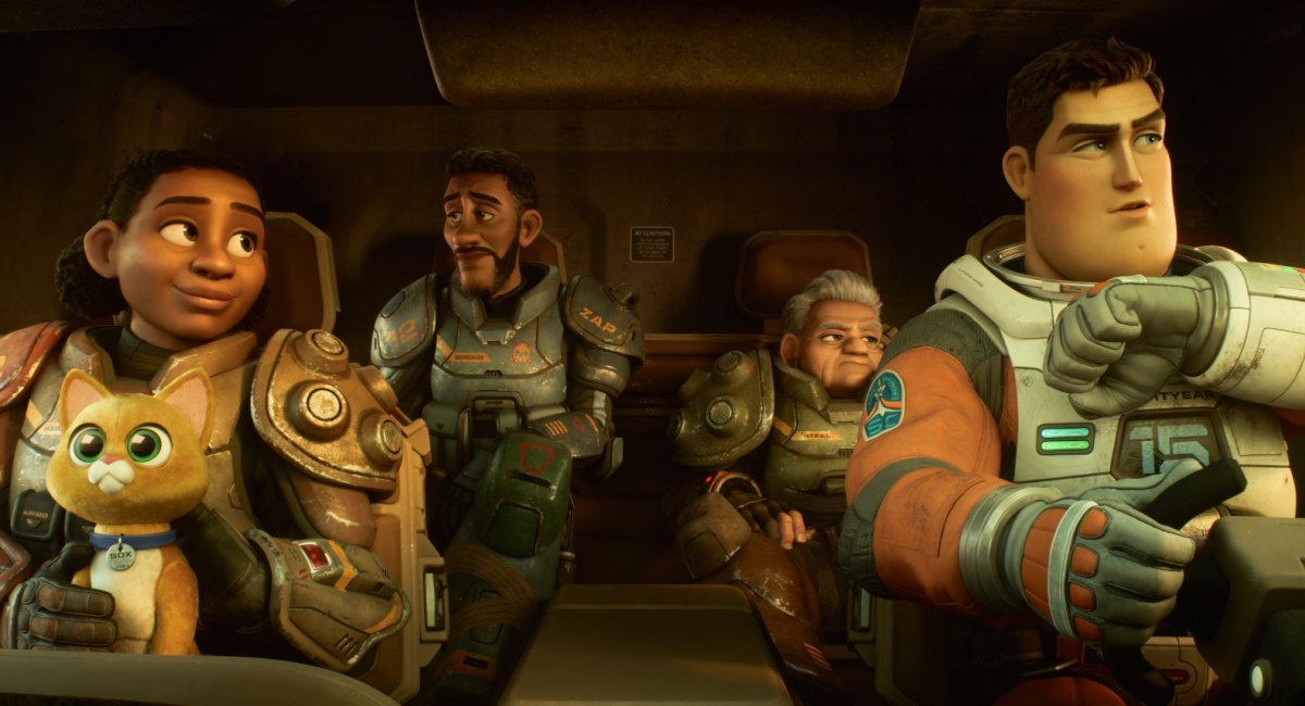 Izzy Hawthorne (voice of Keke Palmer), Sox (voice of Peter Sohn), Mo Morrison (voice of Taika Waititi), Dale Soules (voice of Darby Steel), and Buzz Lightyear (voice of Chris Evans) in 'Lightyear.'