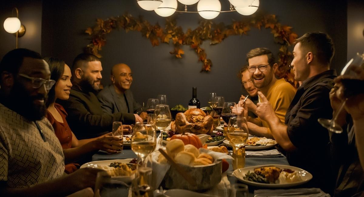 Peter (Peter Kim), Paul (Justin Covington), Tina (Monica Raymund), Edgar (Guillermo Díaz), Tom (D’Lo), Lucas (Becca Blackwell), Bobby (Billy Eichner), Aaron (Luke Macfarlane), Marty (Symone) and Henry (Guy Branum) in 'Bros.'