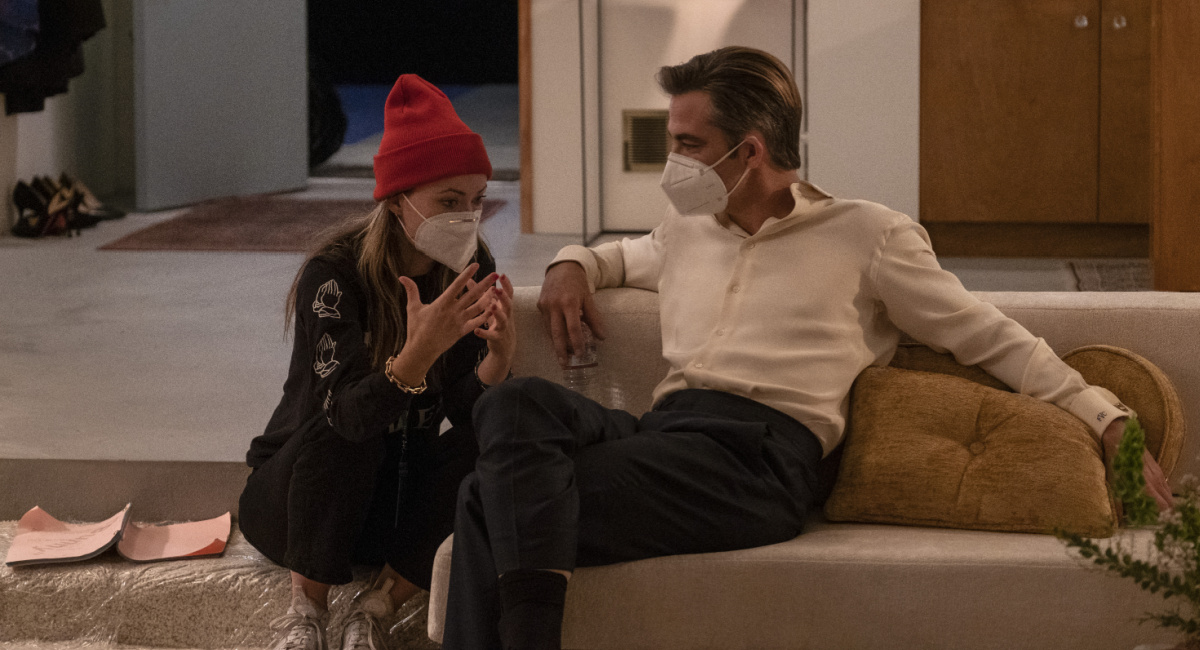 Director/producer/actor Olivia Wilde and Chris Pine on the set of New Line Cinema’s 'Don't Worry Darling,' a Warner Bros. Pictures release.