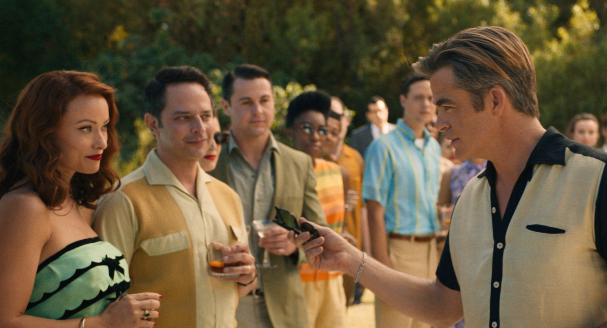 Olivia Wilde as Bunny, Nick Kroll as Dean and Chris Pine as Frank in New Line Cinema’s 'Don't Worry Darling,' a Warner Bros. Pictures release. Photo Credit: Courtesy of Warner Bros. Pictures.