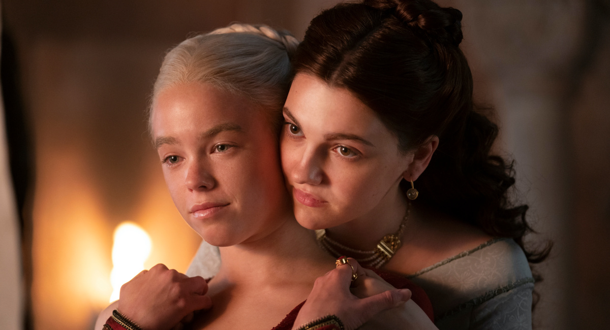 Milly Alcock as Young Rhaenyra, and Emily Carey as Young Alicent in 'House of the Dragon.'