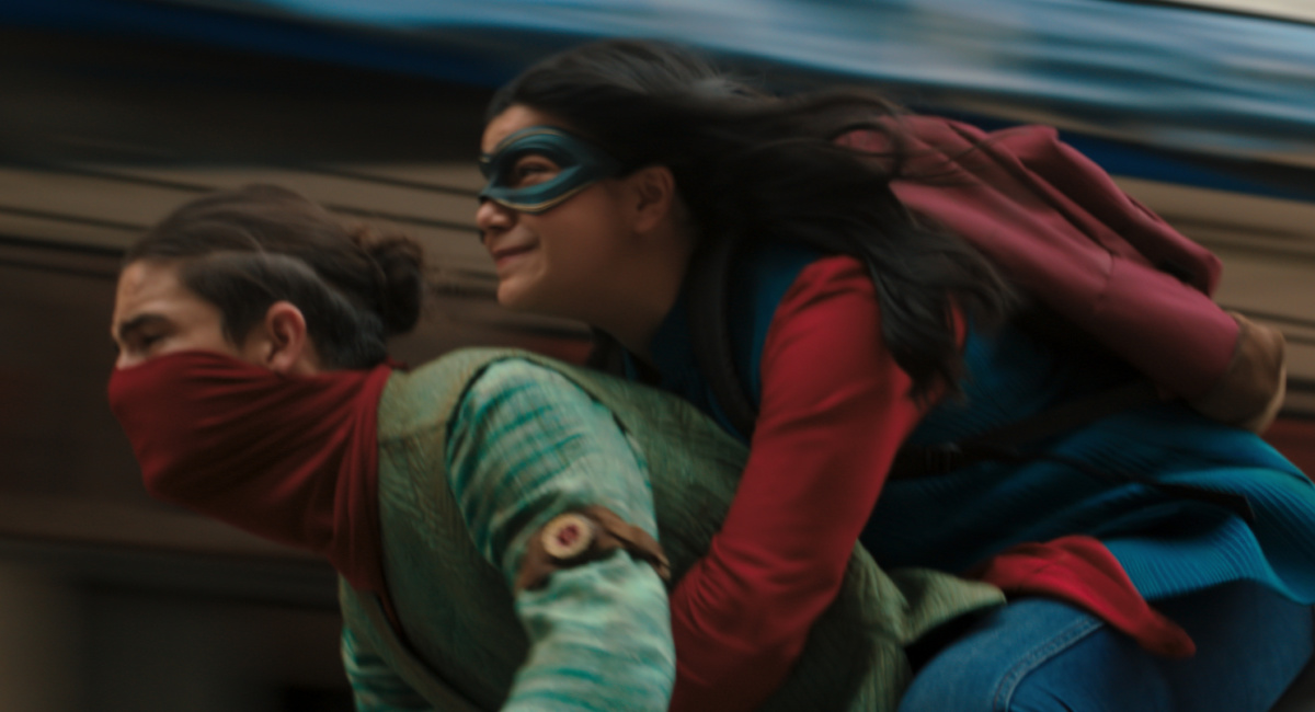 Aramis Knight as Red Dagger/Kareem and Iman Vellani as Ms. Marvel/Kamala Khan in Marvel Studios' 'Ms. Marvel,' exclusively on Disney+.