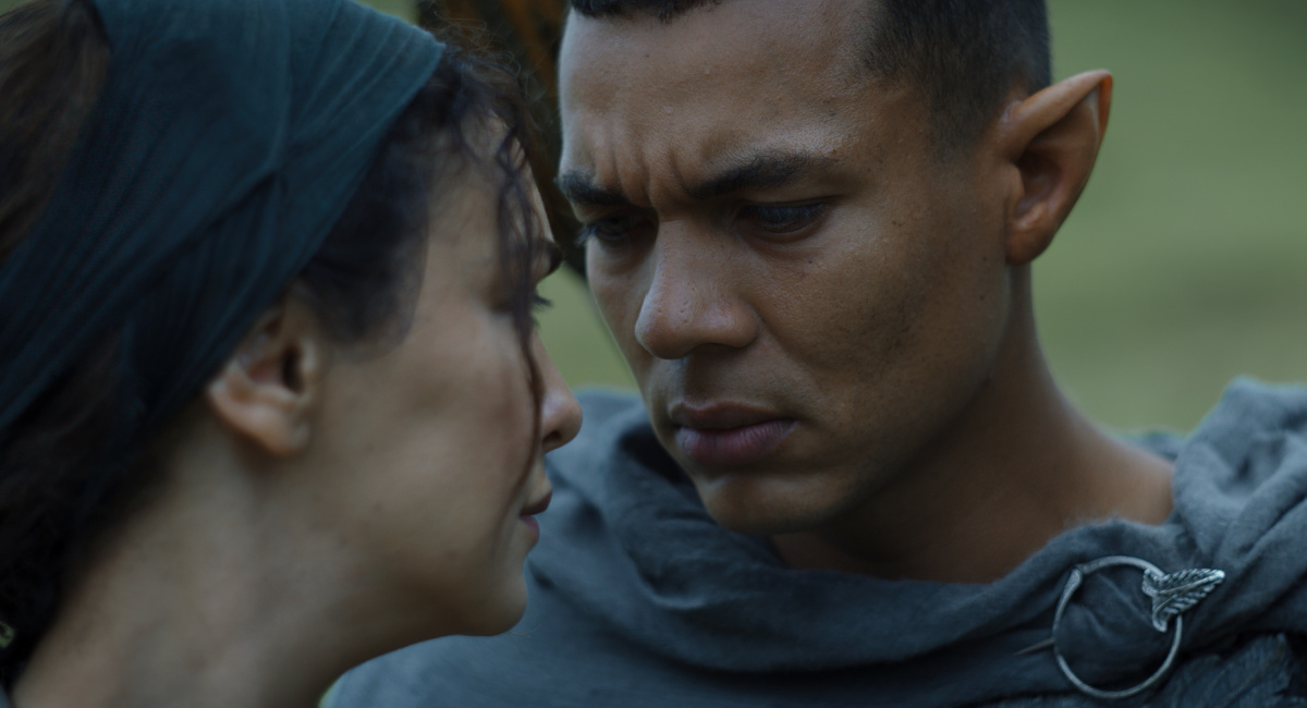 Nazanin Boniadi (Bronwyn), and Ismael Cruz Córdova (Arondir) in Prime Video's 'The Lord of the Rings: The Rings of Power.'