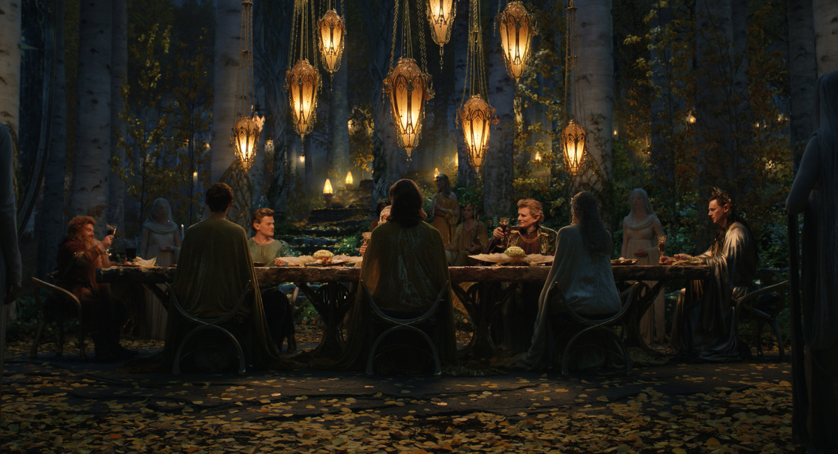 Owain Arthur (Prince Durin IV), Robert Aramayo (Elrond), Charles Edwards (Celebrimbor), and Benjamin Walker (High King Gil-galad) in Prime Video's 'The Lord of the Rings: The Rings of Power.'