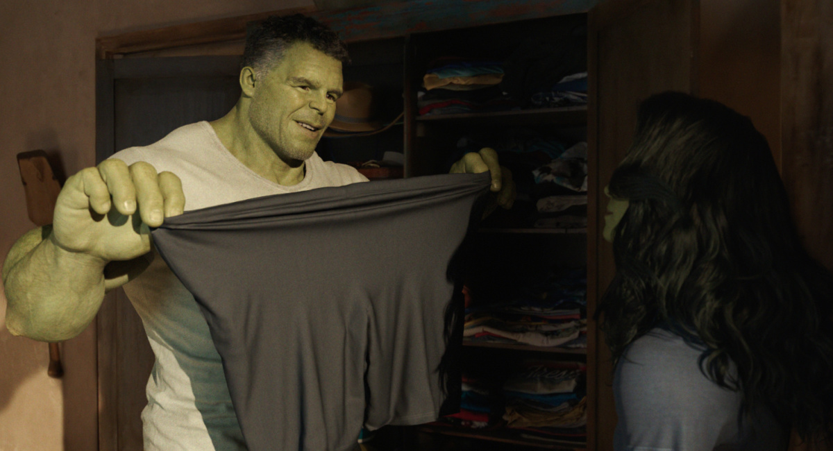 Mark Ruffalo as Smart Hulk / Bruce Banner and Tatiana Maslany as Jennifer "Jen" Walters/She-Hulk in Marvel Studios' 'She-Hulk: Attorney at Law,' exclusively on Disney+.