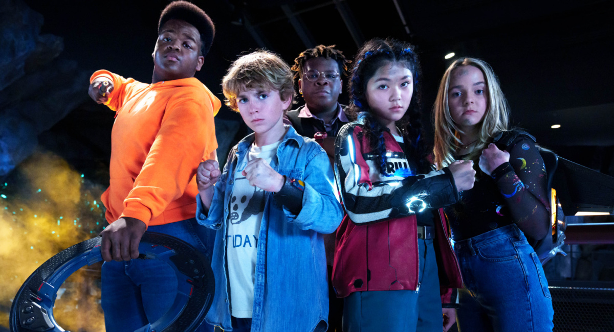 Keith L. Williams as Berger, Walker Scobell as Charlie, Kezii Curtis as Big Mac, Momona Tamada as Maya, and Abby James Witherspoon as Lizzie in 'Secret Headquarters' from Paramount Pictures.