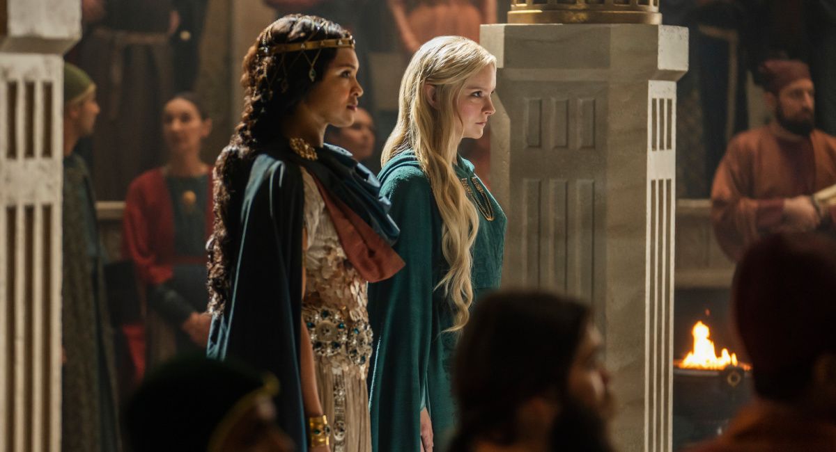 Cynthia Addai-Robinson (Queen Regent Míriel), and Morfydd Clark (Galadriel) in 'The Lord of the Rings: The Rings of Power.'