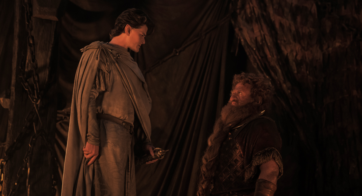 Robert Aramayo (Elrond), and Owain Arthur (Prince Durin IV) in 'The Lord of the Rings: The Rings of Power.'