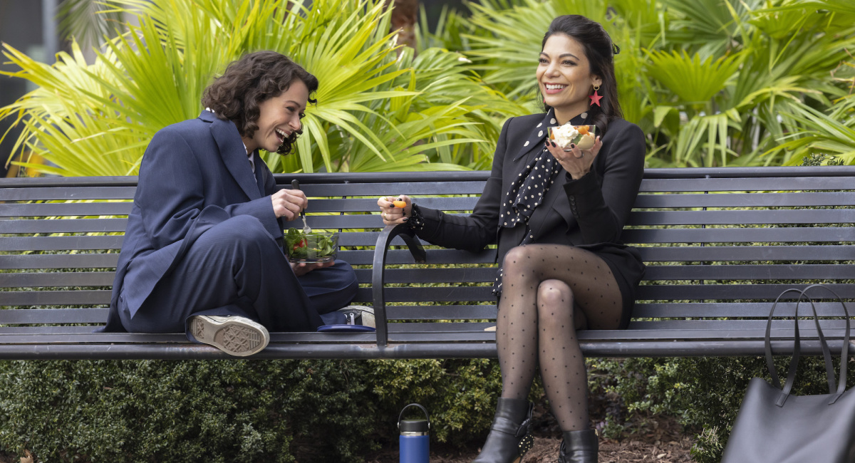 Tatiana Maslany and Ginger Gonzaga on the set of Marvel Studios' 'She-Hulk: Attorney At Law.'