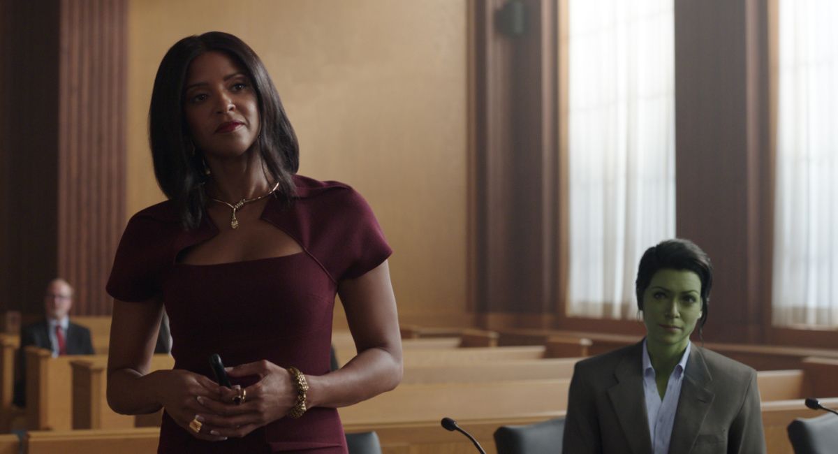Renée Elise Goldsberry as Mallory Book and Tatiana Maslany as Jennifer "Jen" Walters/She-Hulk in Marvel Studios' 'She-Hulk: Attorney at Law.'