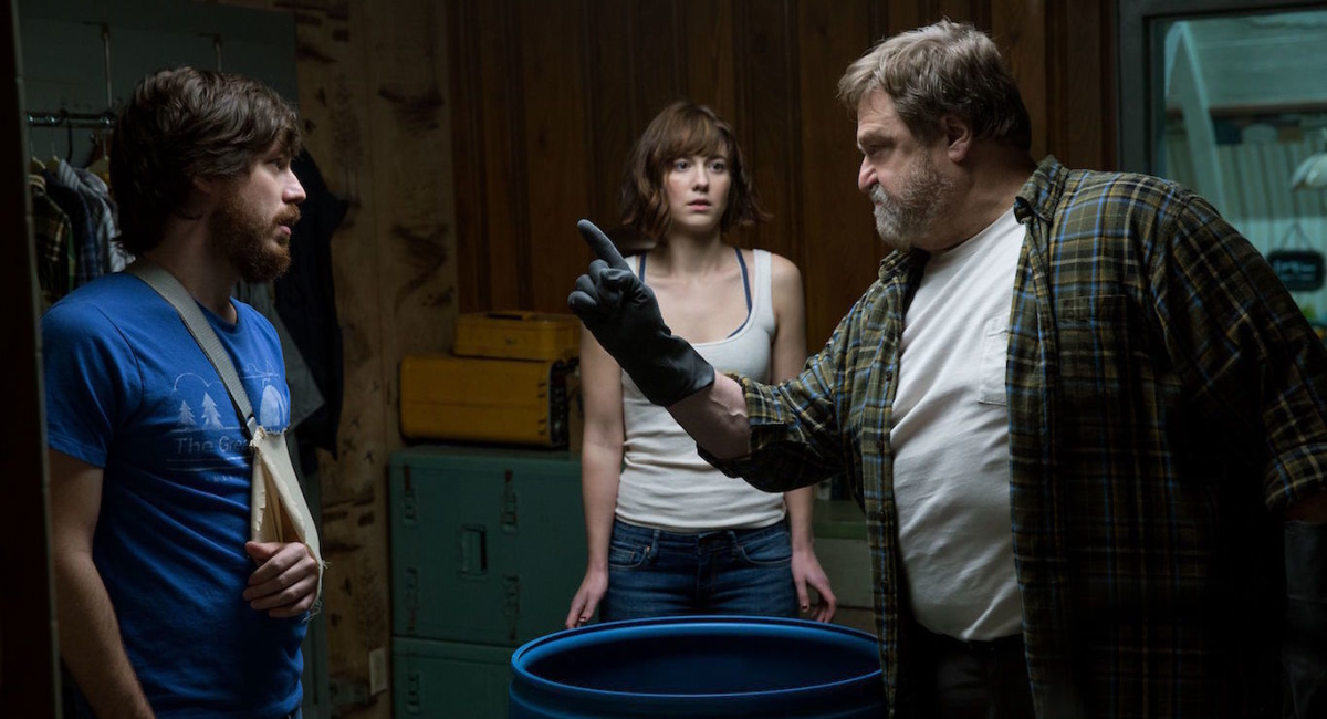 John Gallagher Jr., Mary Elizabeth Winstead, and John Goodman in director Dan Trachtenberg's '10 Cloverfield Lane.'