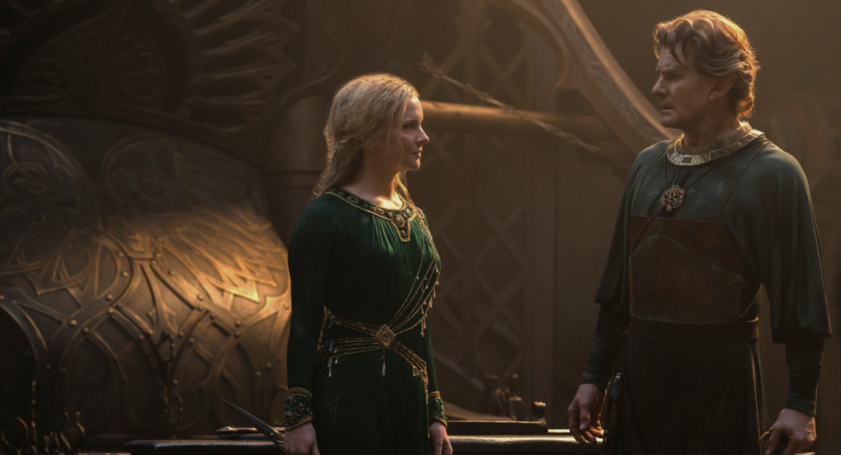 Morfydd Clark (Galadriel), Charles Edwards (Celebrimbor) in Prime Video's 'The Lord of the Rings: The Rings of Power.'