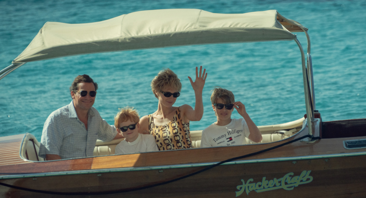 Dominic West, Teddy Hawley, Elizabeth Debicki, and Timothee Sambor in 'The Crown' Season 5.