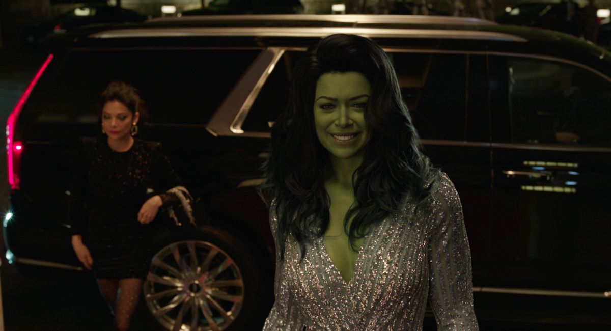 Ginger Gonzaga as Nikki Ramos and Tatiana Maslany as Jennifer "Jen" Walters/She-Hulk in Marvel Studios' 'She-Hulk: Attorney at Law,' exclusively on Disney+.