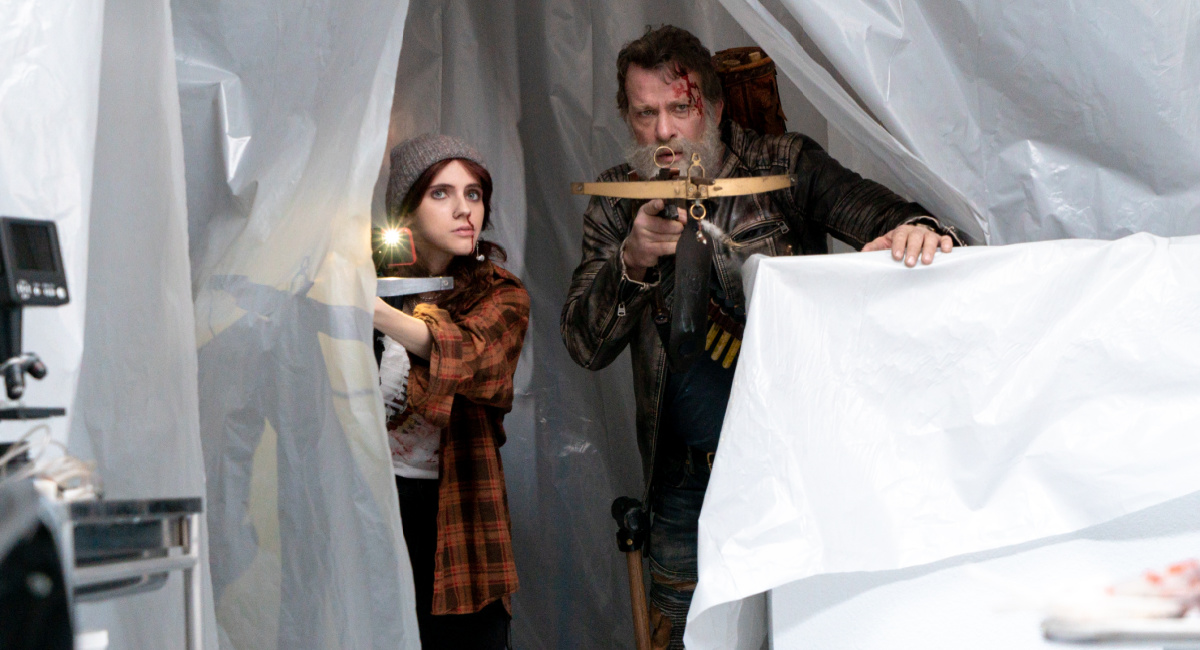 Kara Hayward as Flynn Chambers and Thomas Jane as Elliot Jones in the comedy/horror, 'Slayers.'