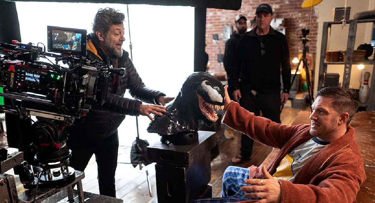 Director Andy Serkis and Tom Hardy on the set of 2021's 'Venom: Let There Be Carnage.'