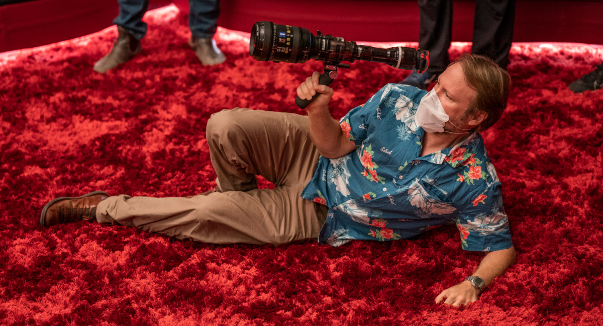 Writer and director Rian Johnson on the set of 'Glass Onion: A Knives Out Mystery.'