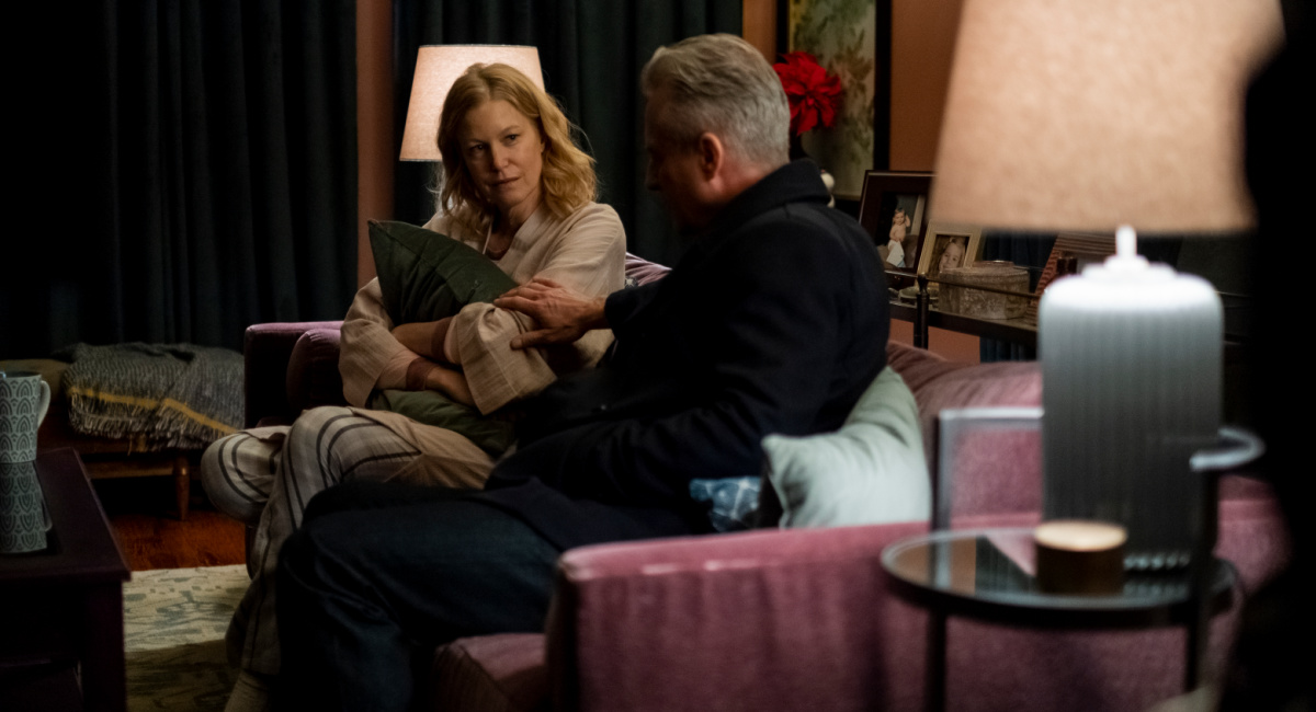 Anna Gunn as Darlene Hagen, and Linus Roache as Jack Kingsley in the thriller, 'The Apology,;