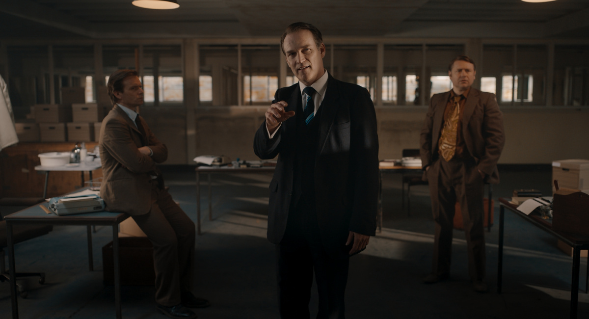 Alec Newman as Wright, Stephen Moyer as Detective Nipper Read, and Andrew Tiernan as Peter Brodie in director Ben Mole's 'Code of Silence.'