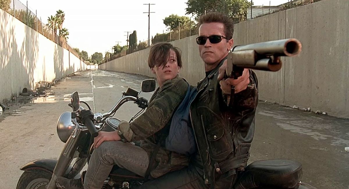 Edward Furlong as John Connor and Arnold Schwarzenegger as the Terminator in director James Cameron's 'Terminator 2: Judgment Day.'