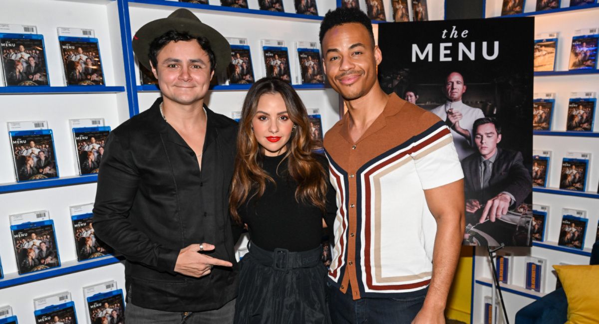 Arturo Castro, Aimee Carrero, and Mark St. Cyr at 'The Menu' Blu-ray release party at the Blockbuster Pop Up in Hollywood, CA.