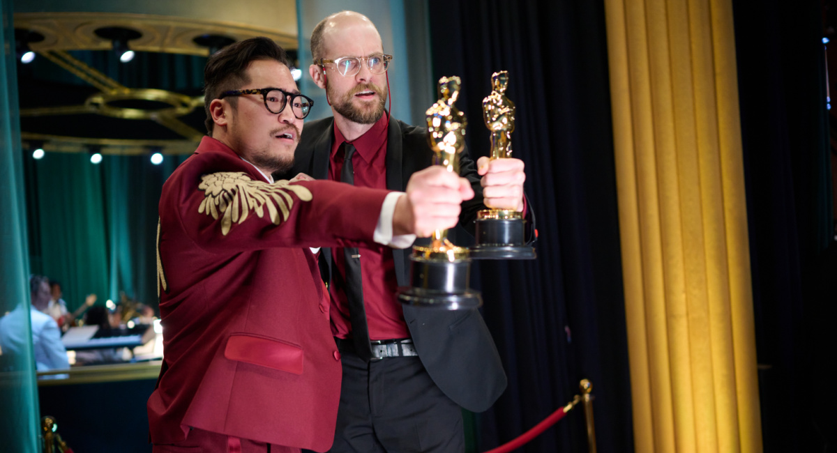 Daniel Scheinert and Daniel Quan pose backstage with their Oscar® for Directing during the live ABC telecast of the 95th Oscars® at Dolby® Theatre at Ovation Hollywood on Sunday, March 12, 2023.