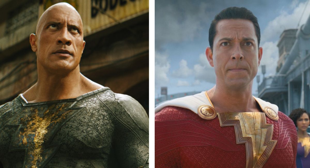 Dwayne Johnson in 'Black Adam' and Zachary Levi in 'Shazam! Fury of the Gods.'