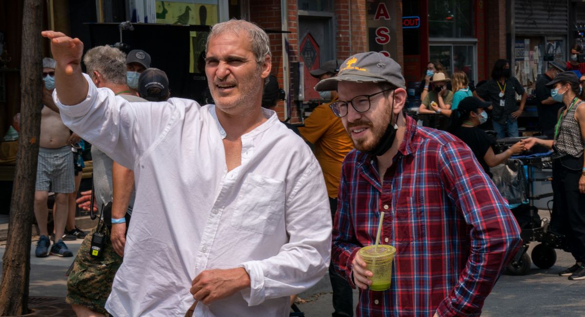 Joaquin Phoenix and director Ari Aster on the set of 'Beau Is Afraid.'