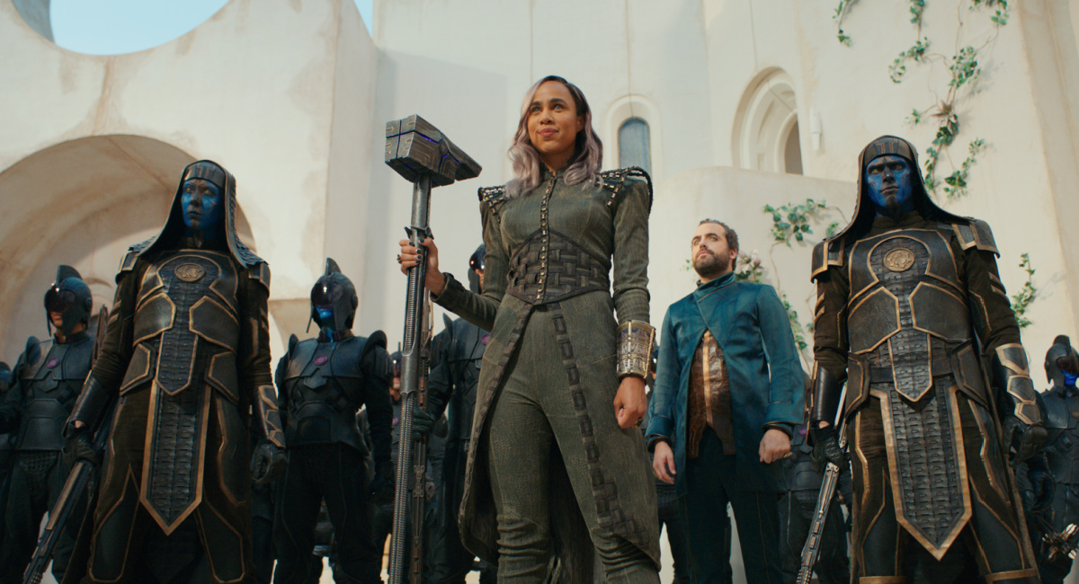 Zawe Ashton as Dar-Benn and Daniel Ings as Ty-Rone in Marvel Studios' 'The Marvels.'