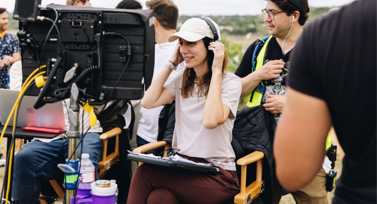 Writer and director Alexis Jacknow on the set of Hulu's 'Clock.'