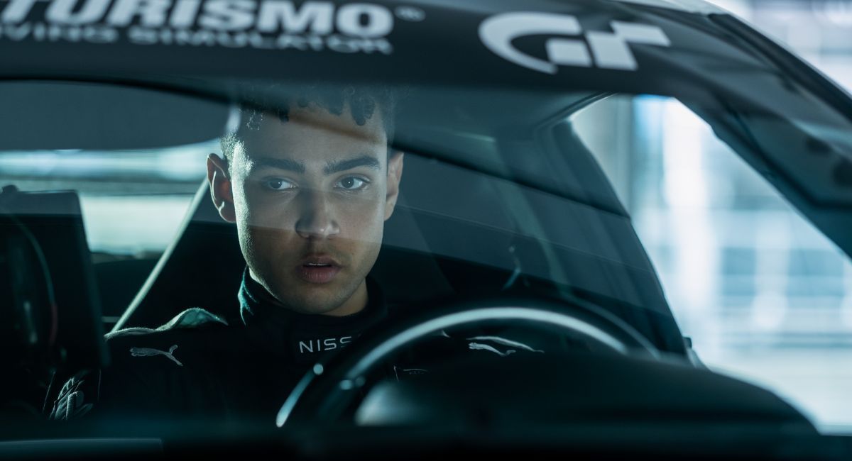 Archie Madekwe as Jann Mardenborough in 'Gran Turismo.'