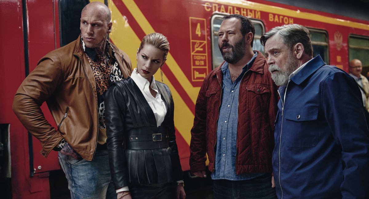 Martyn Ford, Iva Babic, Bert Kreischer and Mark Hamill in Screen Gems’ 'The Machine.'