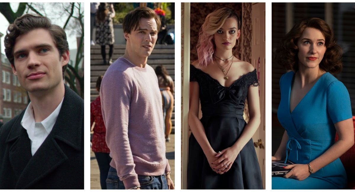 (Left) David Corenswet in Netflix's 'The Politician.' (Center Left) Nicholas Hoult in 'Renfield.' (Center Right) Emma Mackey in Netflix's 'Sex Education.' (Right) Rachel Brosnahan on Prime Video's 'The Marvelous Mrs. Maisel.'
