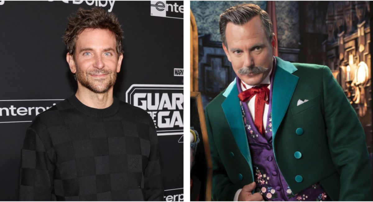 (Left) Bradley Cooper at the 'Guardians of the Galaxy Vol. 3' World Premiere. (Right) Will Arnett in 'Muppets Haunted Mansion.'