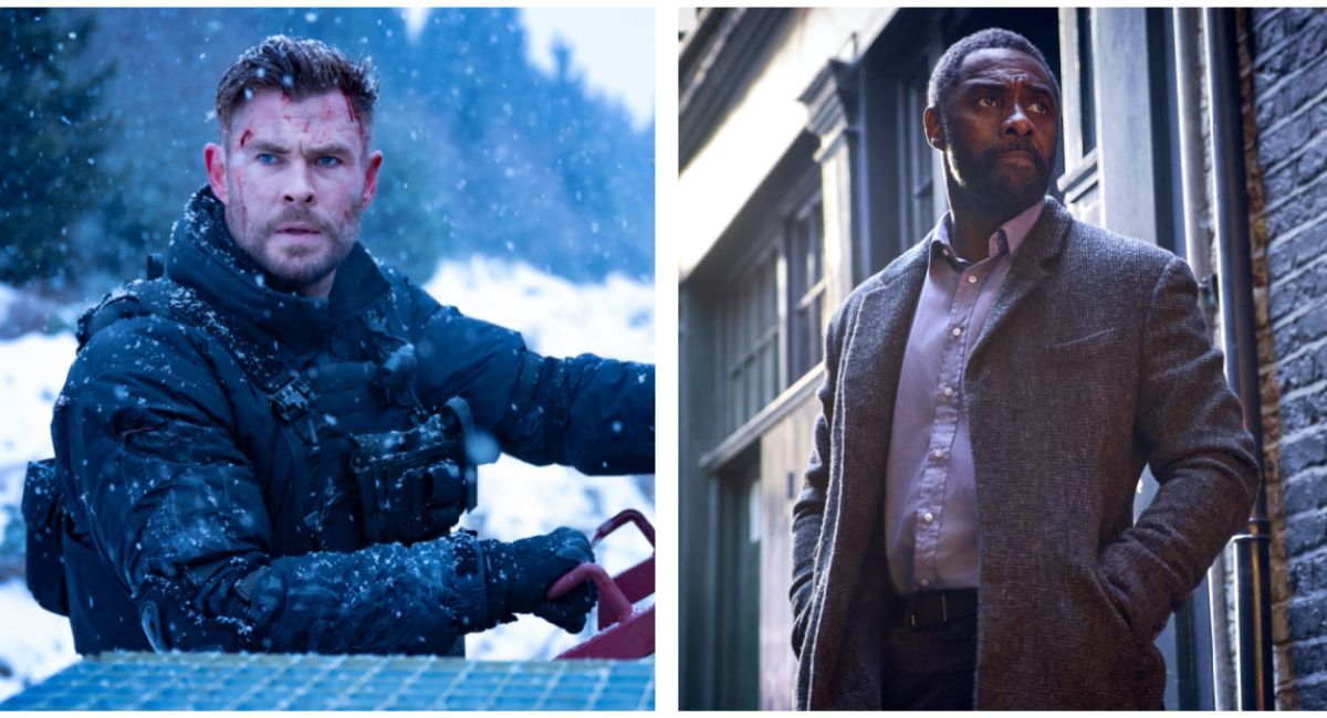 (Left) Chris Hemsworth as Tyler Rake in 'Extraction 2.' (Right) Idris Elba as John Luther in 'Luther: The Fallen Sun.'