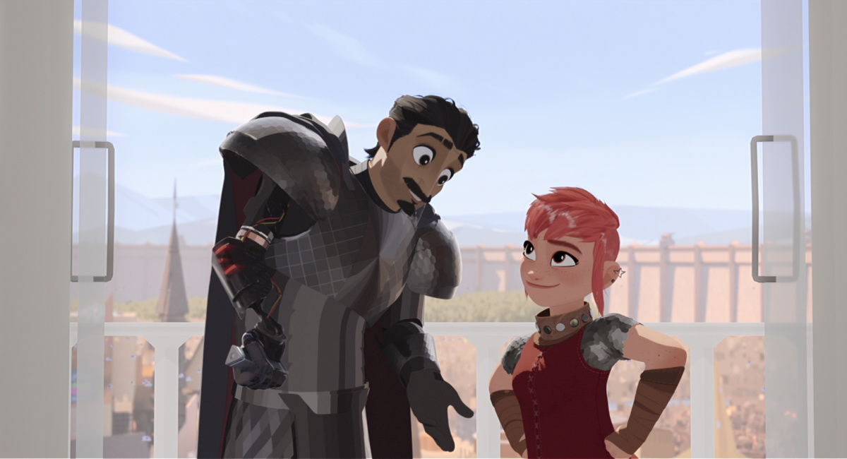 Ballister Boldheart (voice of Riz Ahmed) and Nimona (voice of Chloë Grace Moretz) in 'Nimona.'