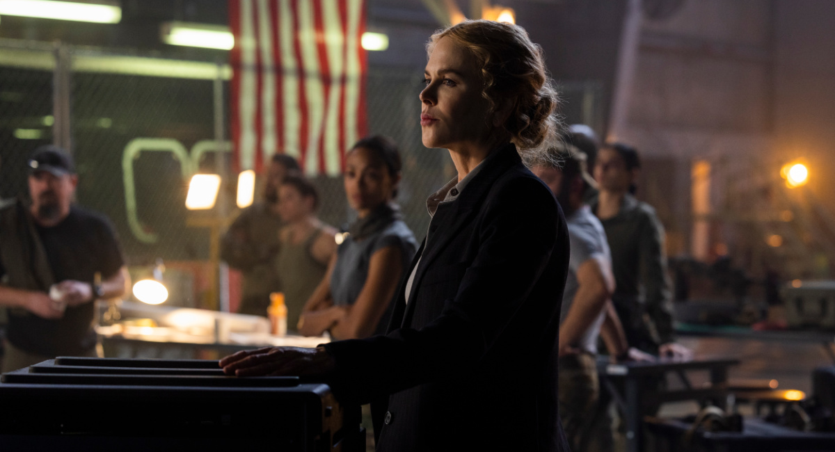 James Jordan as Two Cups, Jonah Wharton as Tex, Jill Wagner as Bobby, Zoe Saldana as Joe, Nicole Kidman as Kaitlyn Meade, Austin Hébert as Randy and Laysla De Oliveira as Cruz Manuelos in 'Special Ops: Lioness' streaming on Paramount+, 2023.